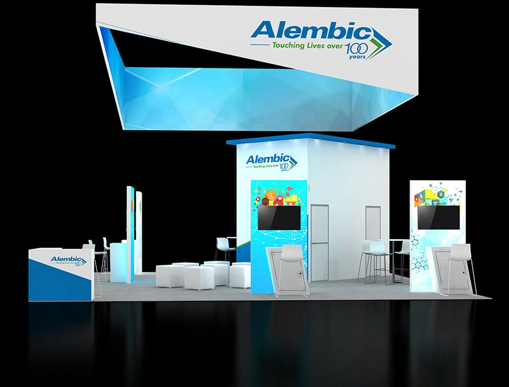 Exhibit 30x30 booth with open floor and counters